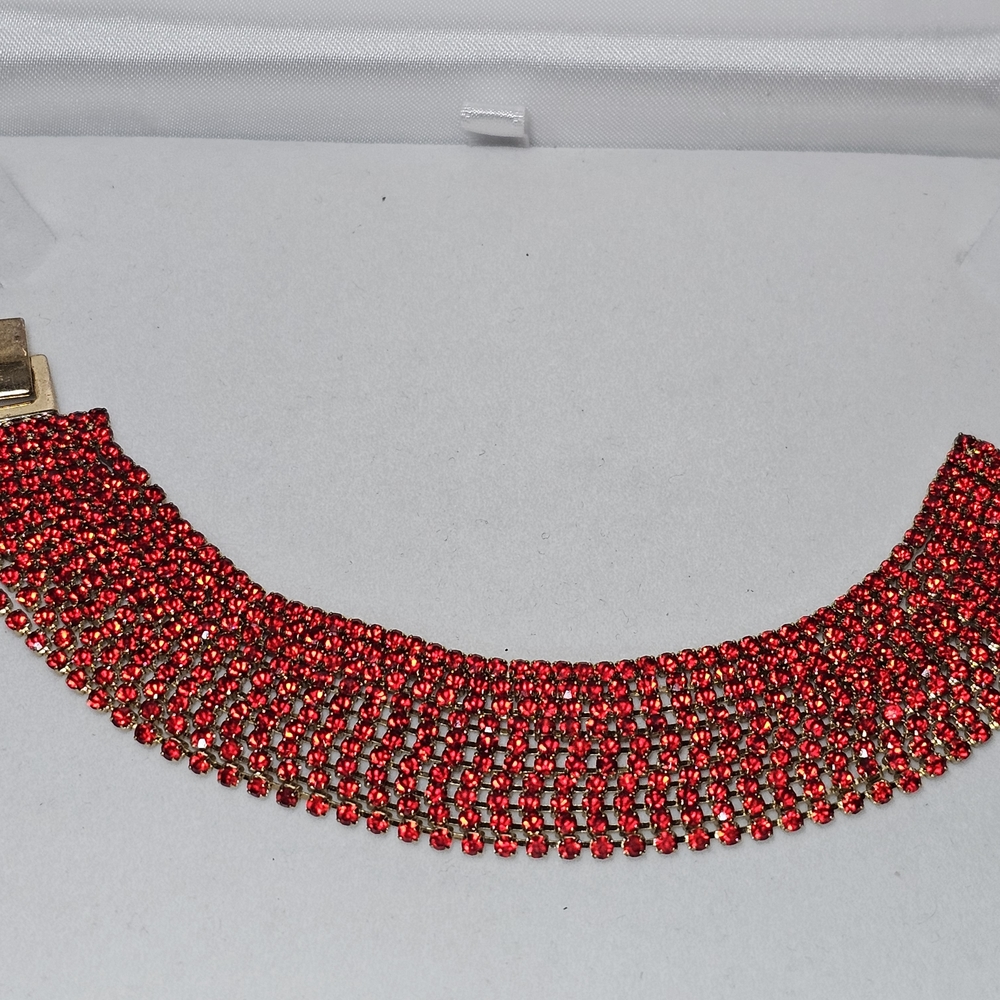 Vintage Red and Gold Rhinestone Bracelet - Picture 2 of 3